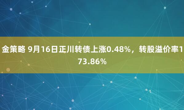 金策略 9月16日正川转债上涨0.48%，转股溢价率173.86%